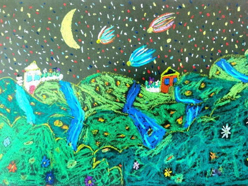 缤纷砂纸画之美丽的夜景 西安经开第一学校 西安经发学校 一年级美术作品赏析